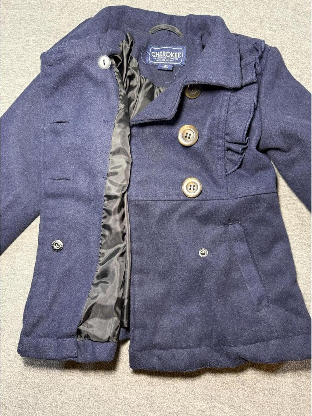 Cherokee Girls Dress Coat-4T/Navy Blue/Buttons/Snap Button/Dressy/Thick - Picture 6 of 11